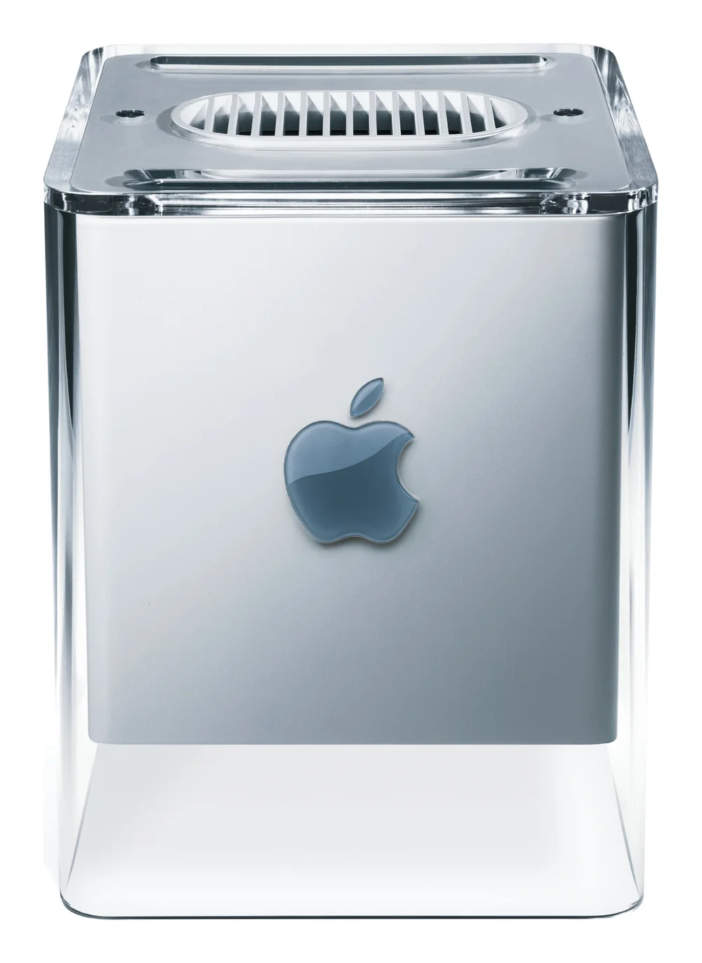 Power Mac G4 Cube suspended in its acrylic shell, official Apple press photo