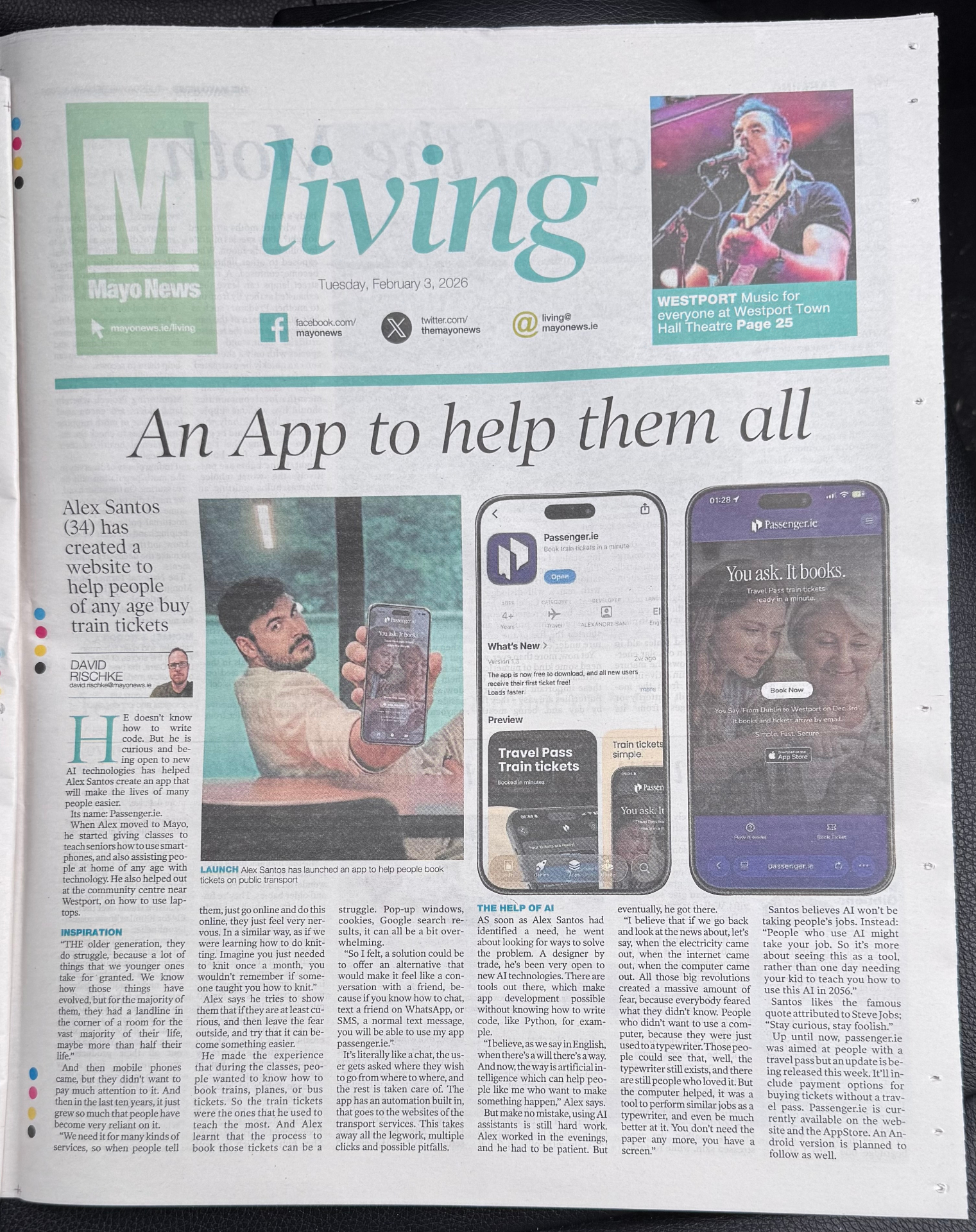 Mayo News print article about Passenger.ie