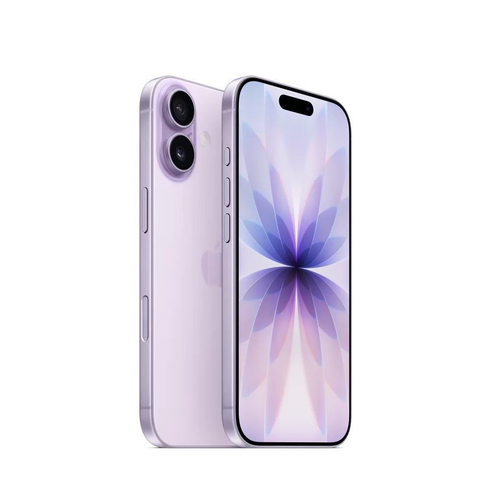 iPhone 17 in lavender, front and back