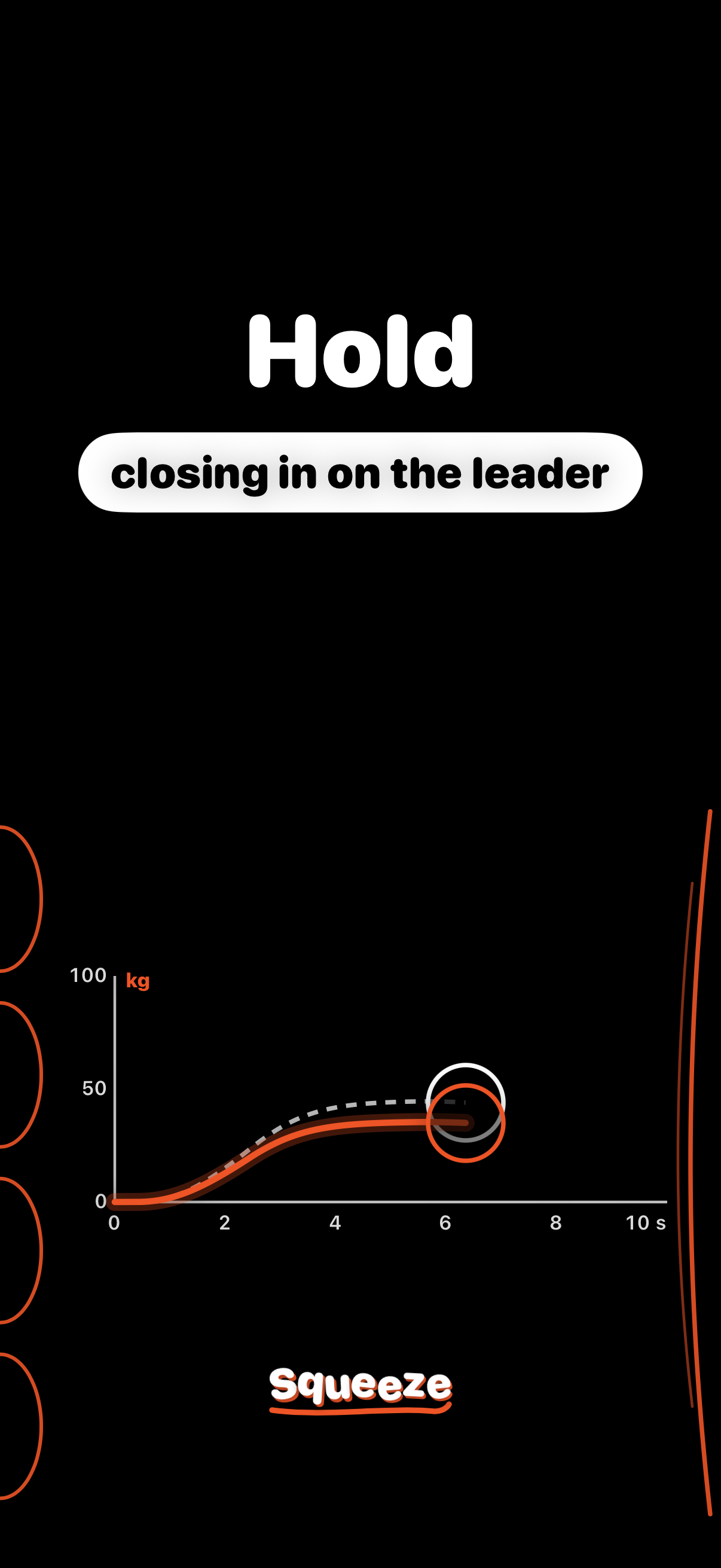 Squeeze app during a turn, showing Hold and an illustrative estimate curve.